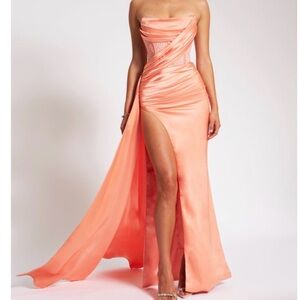 Miss Circle Coral Holly Satin Strapless Evening Gown Corset XS